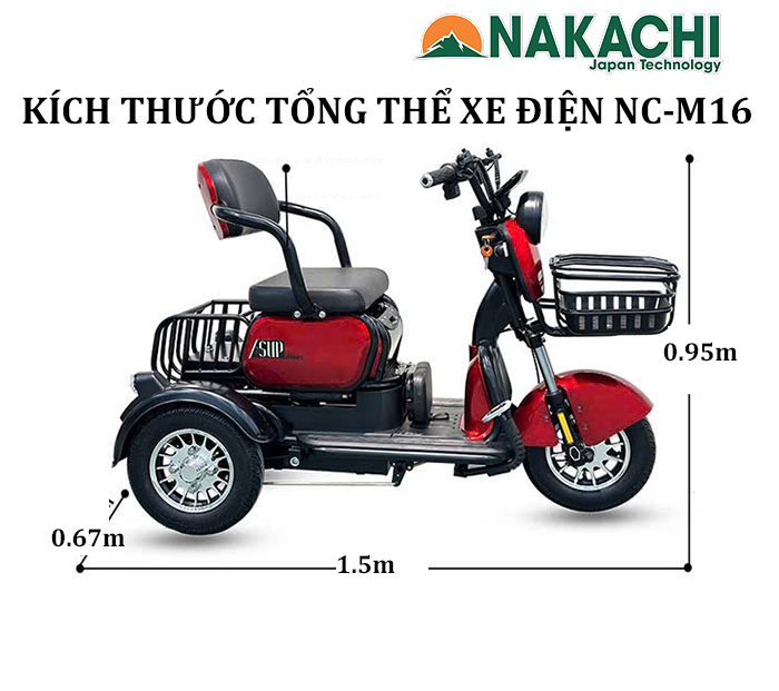 Kích thước xe điện 3 bánh NC-M16